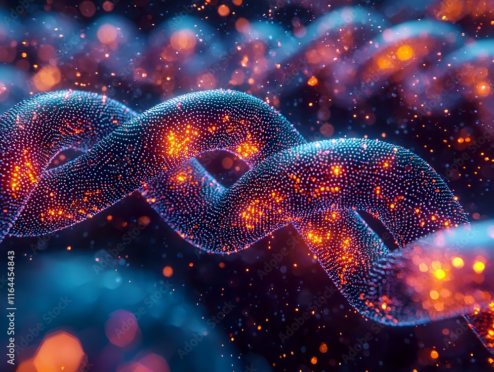 Poster holographic quantum bit entanglement visualization futuristic colorful glowing data interconnection 