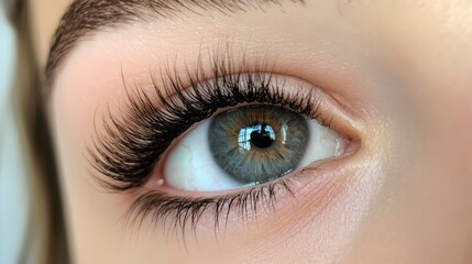 Obraz premium Close Up of Beautiful Eye with Long Lashes Highlighting Natural Eye Color and Texture