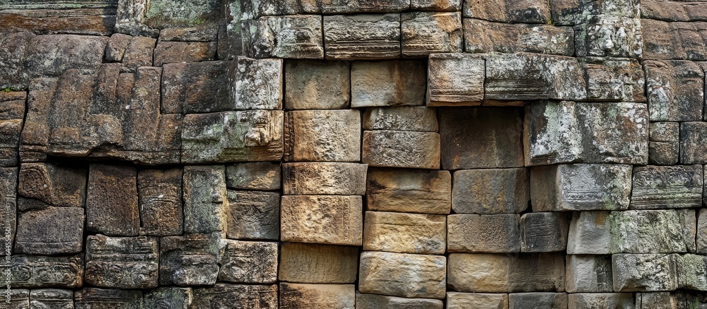 Poster weathered stone wall close up showcasing intricate textures for architecture and historical analysis