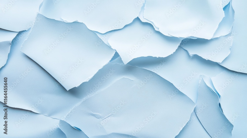 Poster torn light blue paper texture background with a minimalist design showcasing subtle shadows and fold
