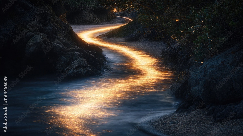 Poster serene waterway illuminated by soft light reflecting on the surface creating a tranquil atmosphere i