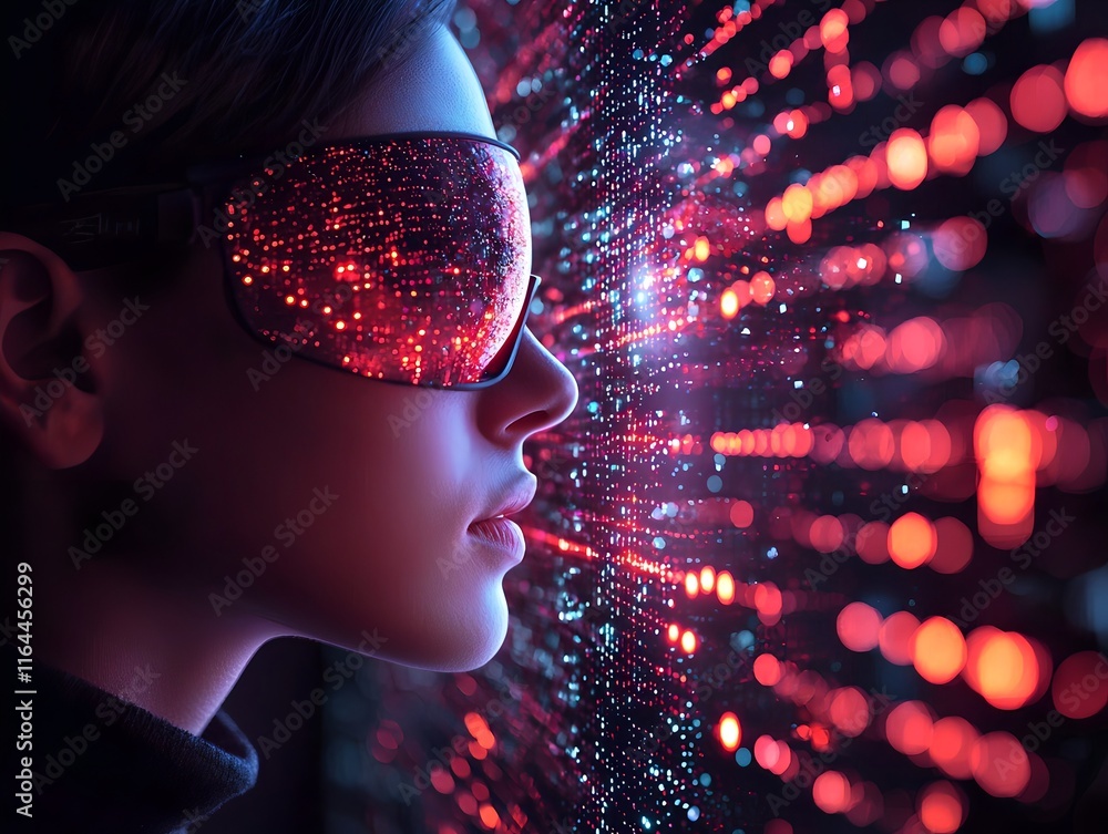Poster researcher using immersive augmented reality to visualize quantum internet pathways and data flow