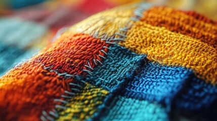 Textile close-up highlighting vibrant stitching patterns and colorful thread art ideal for home decor and artistic fabric design inspirations