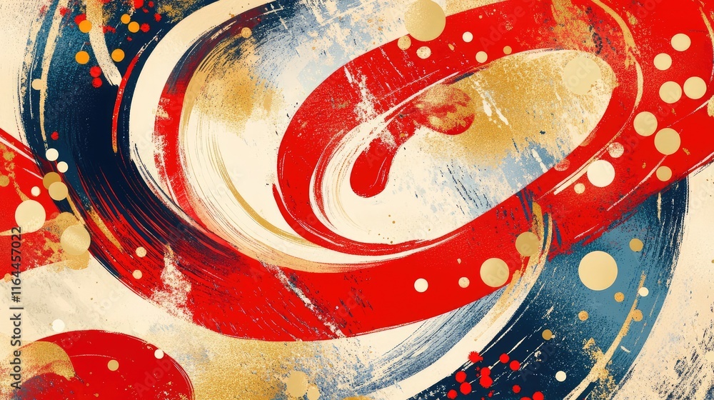 Fototapete hand-drawn abstract new year composition with playful swirls and strokes of red and gold.