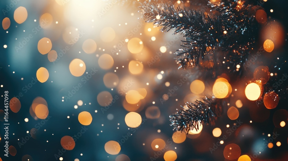 Poster silver bokeh and glitter abstract background with holiday lights and festive atmosphere creating a d