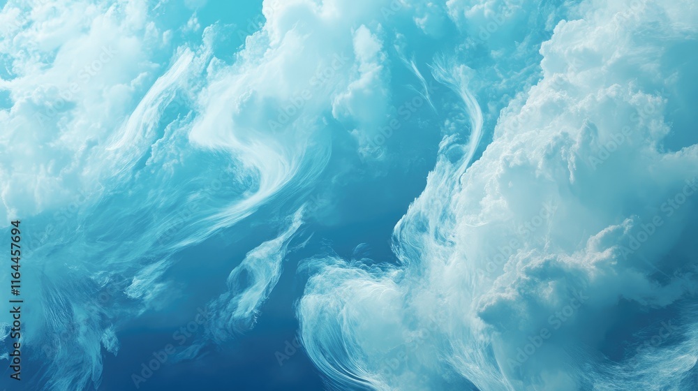 Poster cirrus clouds gently drifting across a serene blue sky creating a tranquil and atmospheric backgroun