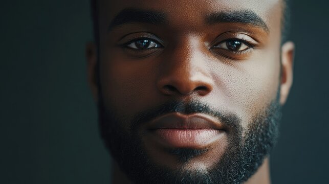 Close up portrait of a black male actor with focused expression captured in cinematic lighting showcasing hyper realistic details