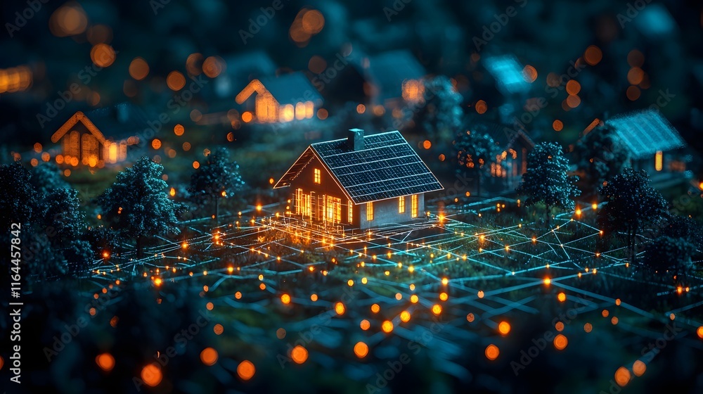 Poster interconnected smart grid concept with color coded energy network
