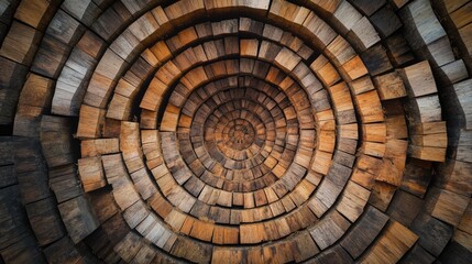 Circular wood patterns symbolizing innovation and creativity in design and nature showcasing organic textures and harmonious symmetry
