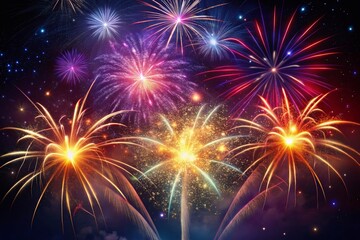 fireworks in the night sky with bokeh background. New Year celebration, Abstract holiday background
