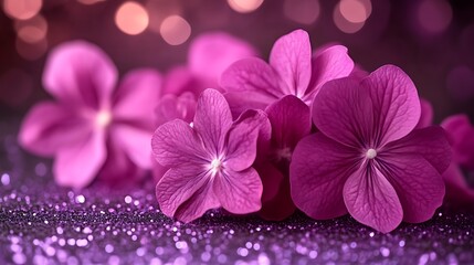 Vibrant Purple Flowers Resting On Glittering Surface