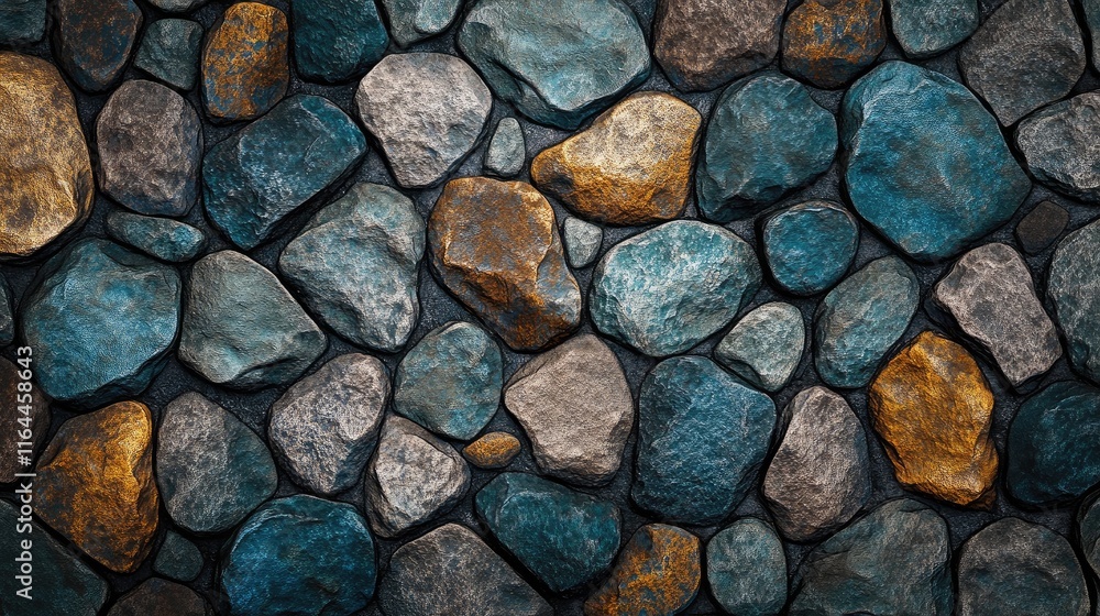 Poster textured cobblestone background with vibrant colors and varied shapes for artistic and architectural