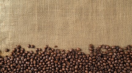 Close up of roasted coffee beans on burlap background highlighting texture and warmth ideal for coffee related concepts and branding
