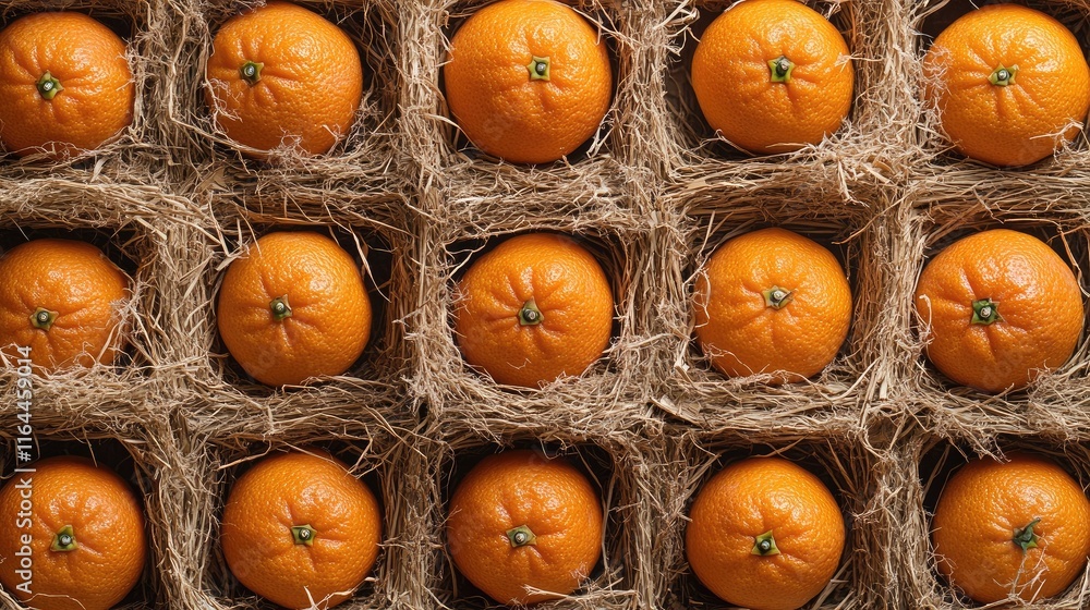 Wall mural Citrus fruits arranged on natural materials showcasing tangerines in eco-friendly packaging with natural lighting background