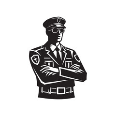 Security guard standing watch silhouette vector black color design and solid white background 