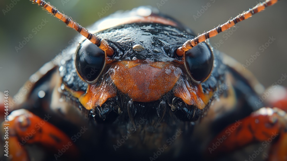 Poster close-up view of colorful cockroach with detailed features showcasing vibrant textures and intricate