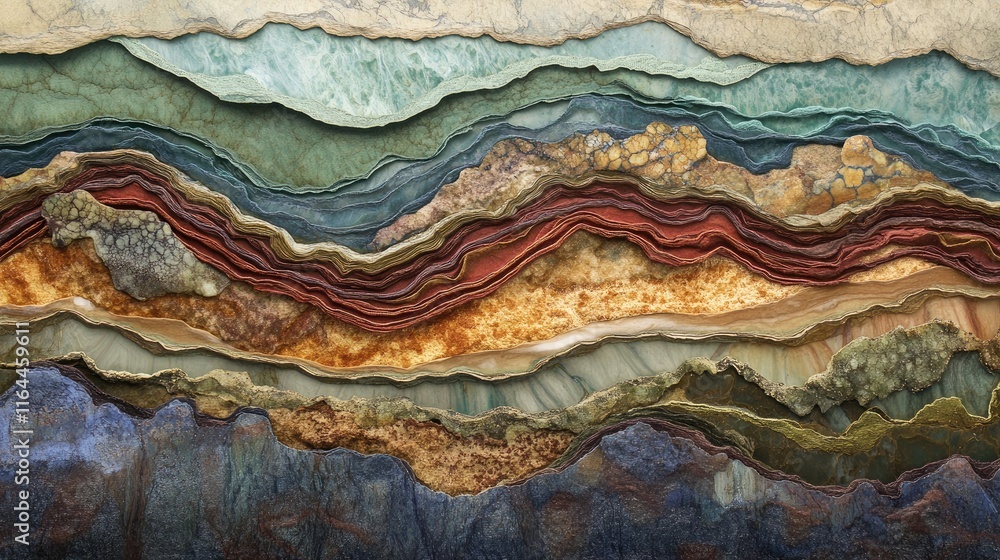 Poster textured coastal rocks displaying intricate layered patterns and rich colors showcasing geological h