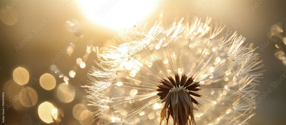 Poster dandelion seeds illuminated by sunlight creating a dreamy and inspirational backdrop for creativity 