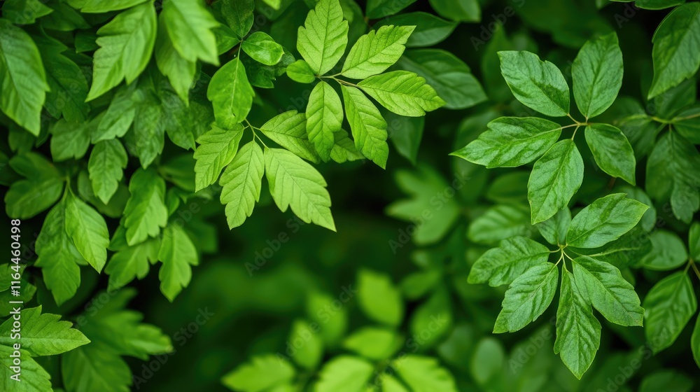 Poster lush green summer leaves creating a vibrant foliage frame with rich textures and ample empty space f