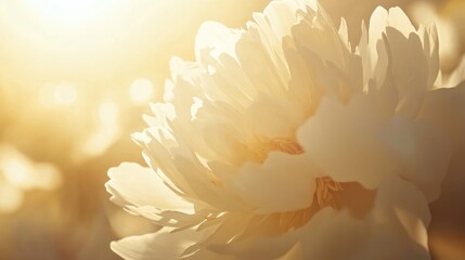 Fototapeta premium Delicate white peony blooming in soft sunlight creating an ethereal and serene floral composition for nature lovers.