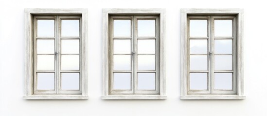 Vintage house window frames trio displayed on a crisp white background ideal for home decor ideas...