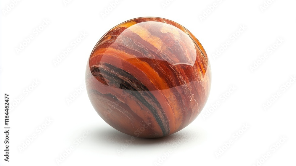 Poster close up of a polished colorful marble on a clean background showcasing its vibrant patterns and smo