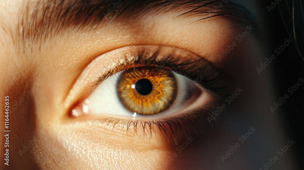 Poster close-up of a human eye showcasing advanced technology with an artificial intelligence theme and int