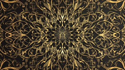 Intricate golden ornament with delicate lines and glowing accents, creating a modern abstract feel.