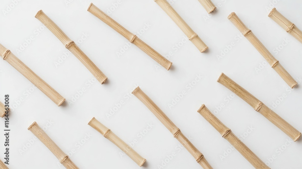 Poster bamboo stalks meticulously arranged on a clean background creating ample negative space for logo pla