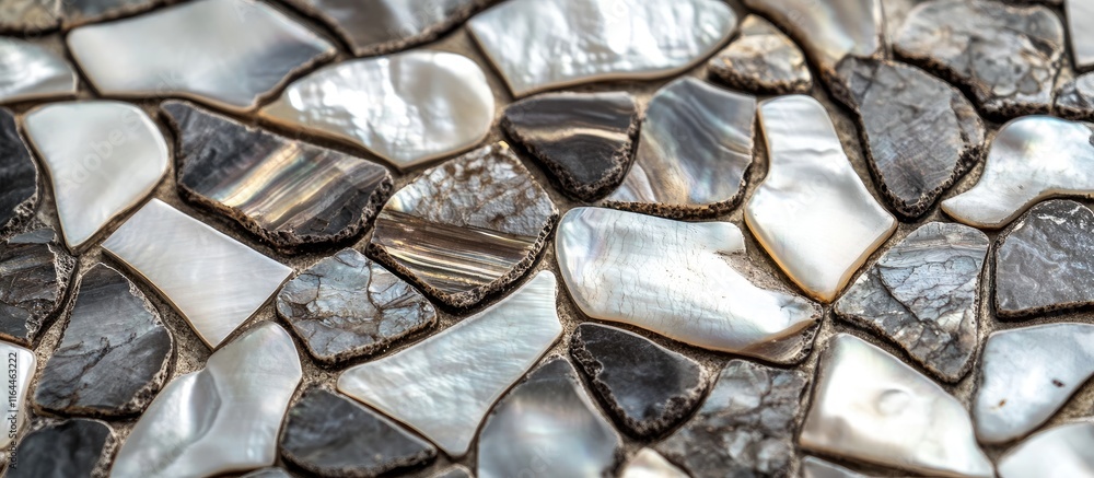 Aufkleber intricate mother of pearl mosaic tiles displaying elegant textures and patterns in a close-up view f