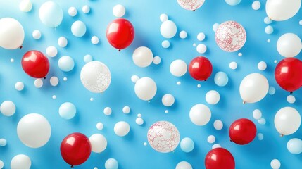 Colorful Balloons in Red and White on a Blue Background Creating a Playful and Festive Atmosphere for Celebrations and Events