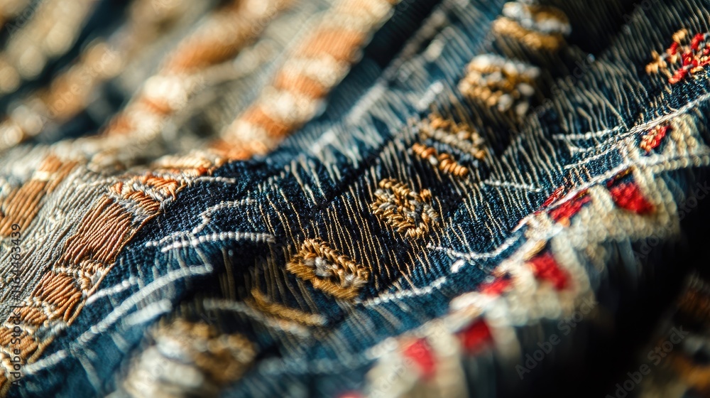 Poster textile close up highlighting intricate stitching patterns and vibrant thread art ideal for home dec