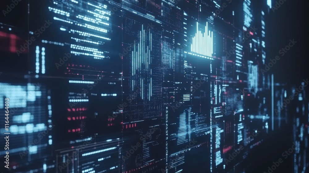 Poster abstract digital analytics interface with glowing effects