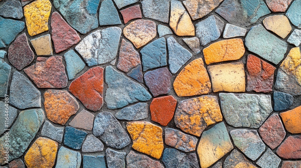 Poster colorful cobblestone pavement texture showcasing irregular stones in a vibrant mosaic pattern for ar