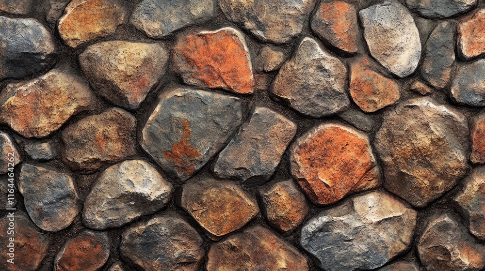 Poster rustic cobblestone texture with varied earthy tones and natural patterns ideal for backgrounds and a