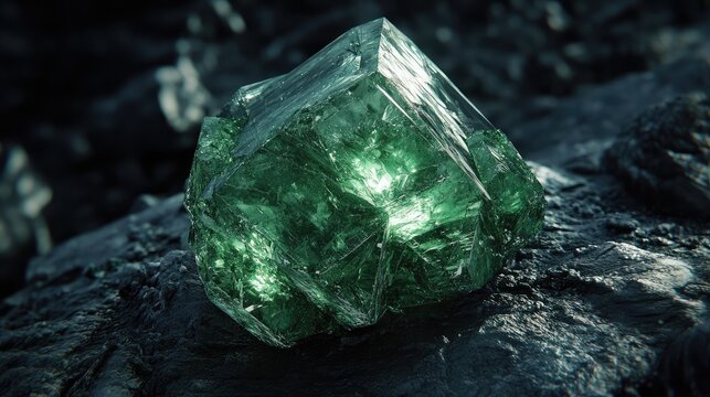 Cobaltoan adamite mineral specimen showcasing vibrant green color and unique crystal formation on a dark mineral surface