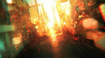 Abstract Digital Cityscape with Glowing Effects