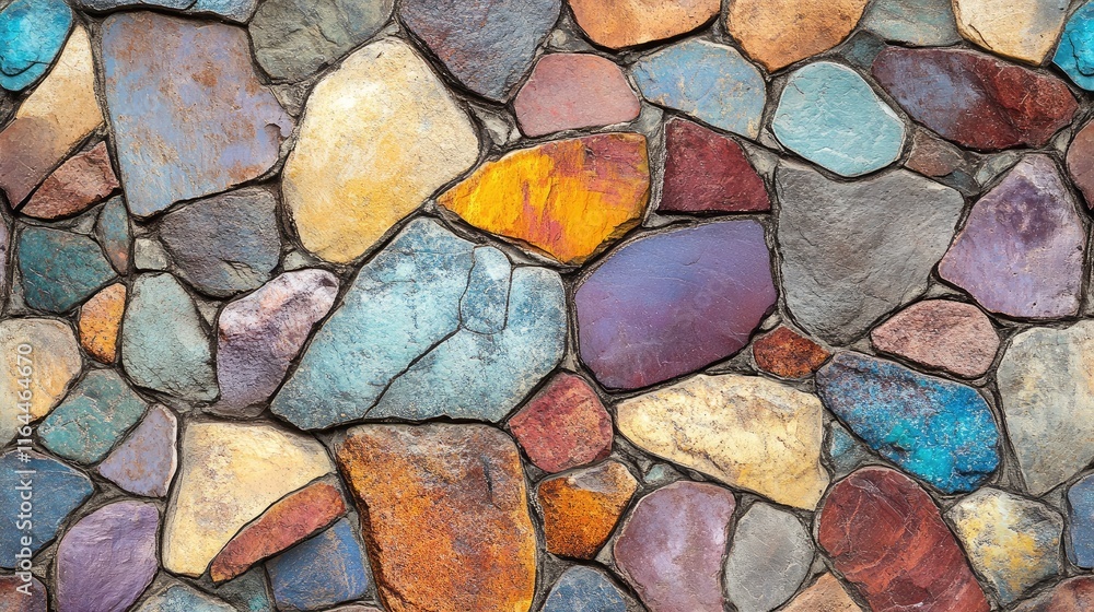 Poster colorful cobblestone background featuring various shapes and textures ideal for abstract designs and