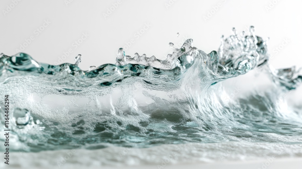 Poster coastal wave with transparent crest and foamy spray capturing the essence of ocean dynamics and tran