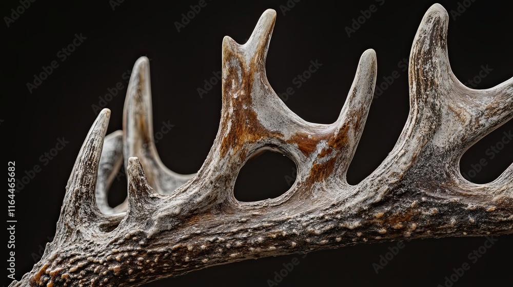 Poster closeup of a deer antler showcasing its intricate texture and branching pattern