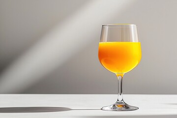 Refreshing orange juice glows in soft light on a bright surface during a sunny afternoon