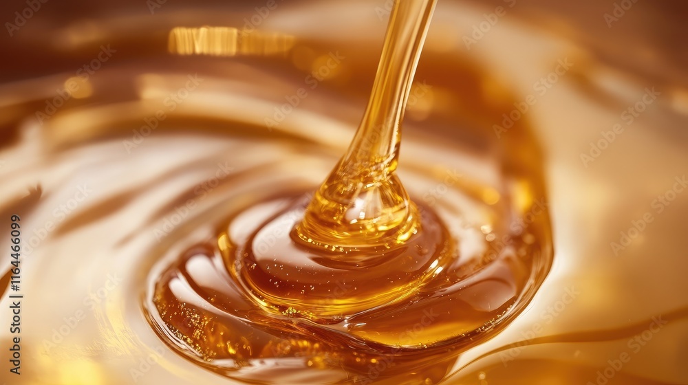 Aufkleber golden gel varnish pouring close up creating ripples in liquid surface showcasing texture and reflec