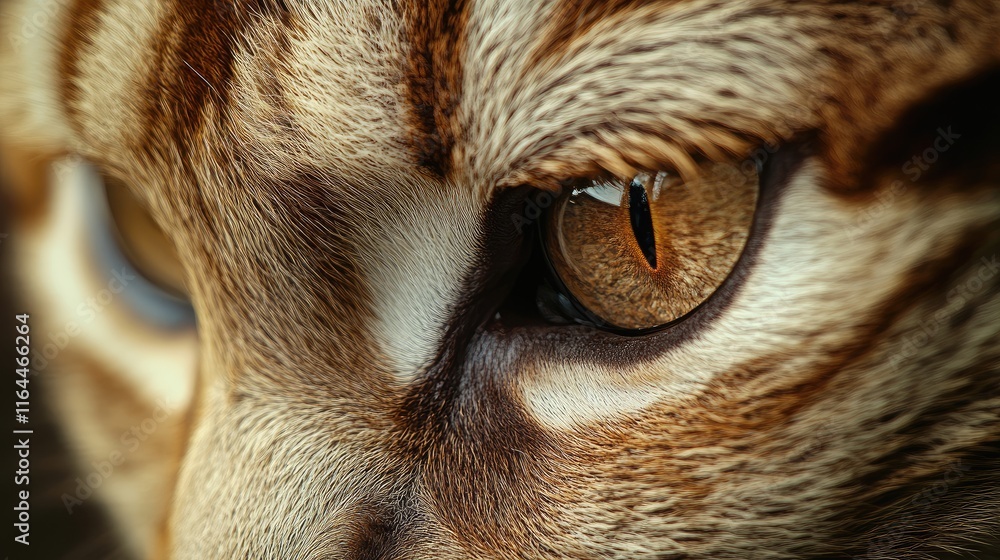 Poster close up of a brown ocelot's eye showcasing its intricate patterns and striking color details in a n