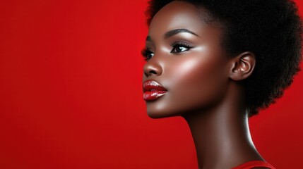 Confident young african american woman smiling on red background