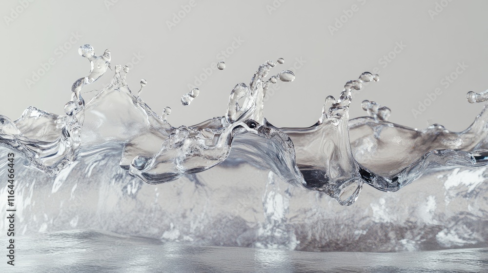 Poster transparent ocean wave with foam splashes capturing the beauty of coastal waters and dynamic movemen