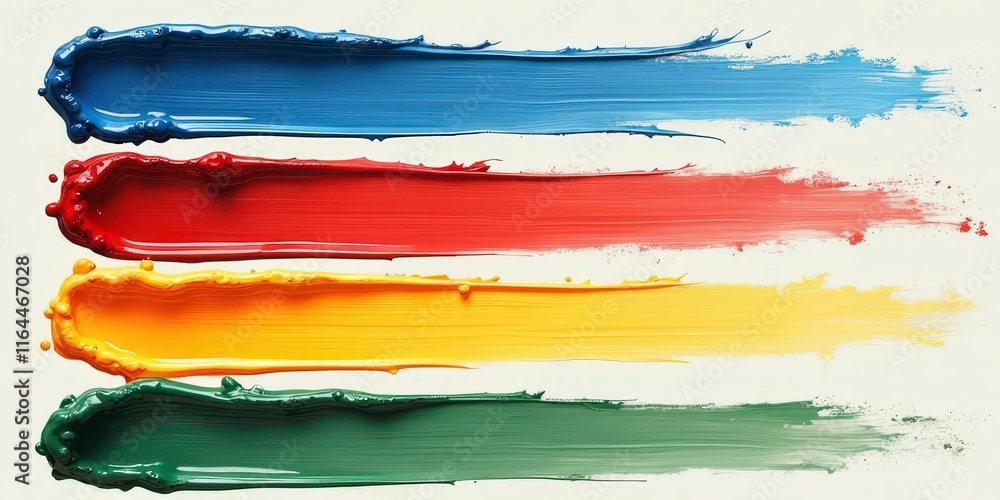 Poster vibrant color swatch: four bold paint strokes in primary and secondary colors. a textured, artistic 