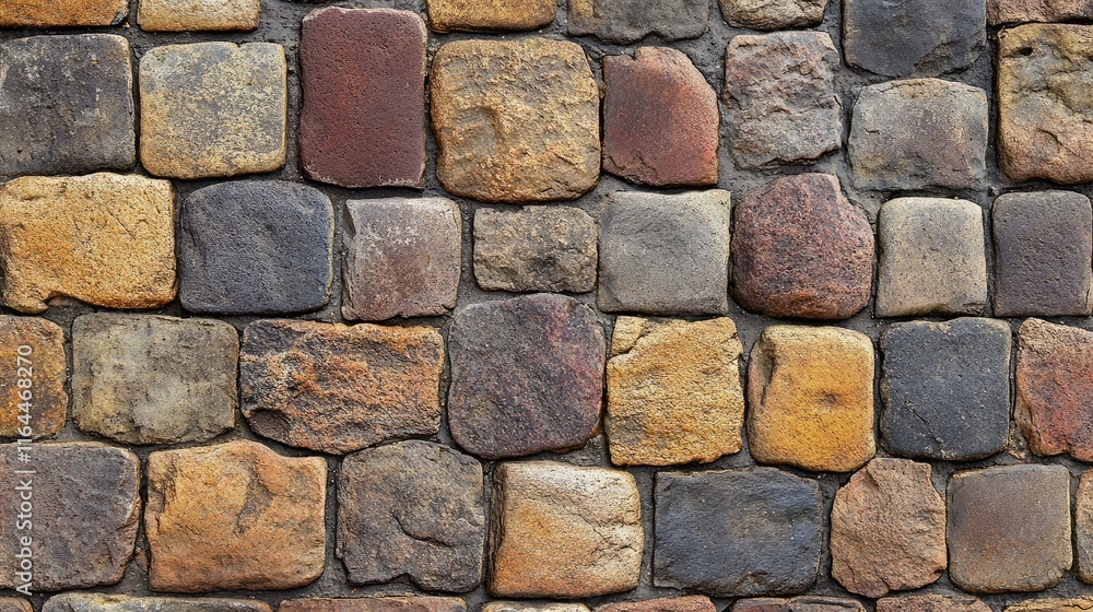 Poster textured cobblestone pavement background with a blend of warm earth tones ideal for urban or rustic 