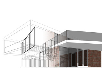 Fototapeta premium House building sketch architecture 3d rendering
