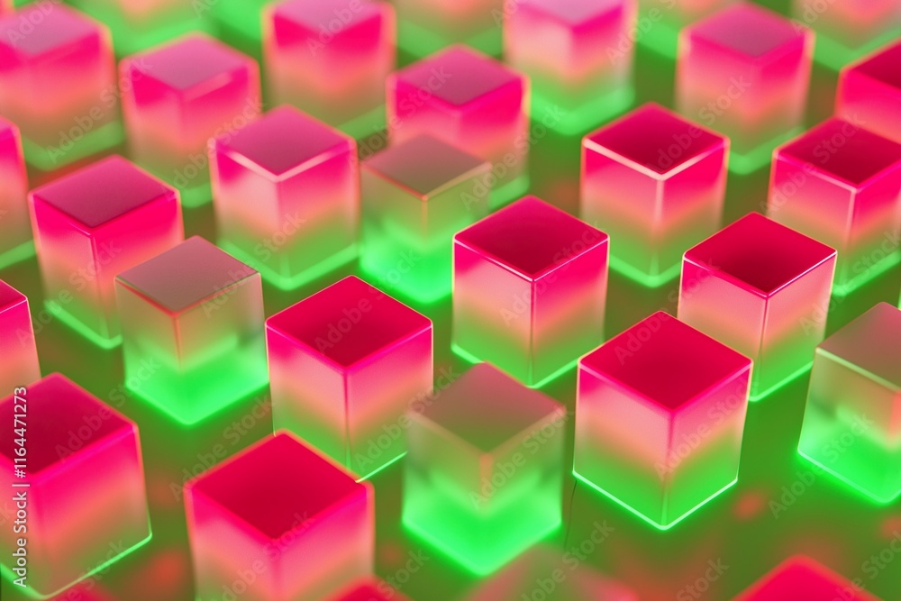 Wall mural abstract colorful cubes background. abstract background of cubes in green and red light.