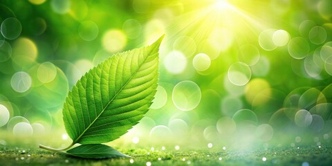 Naklejka premium A vibrant green leaf basks in sunlight against a bokeh background, symbolizing nature's renewal and springtime's radiant beauty